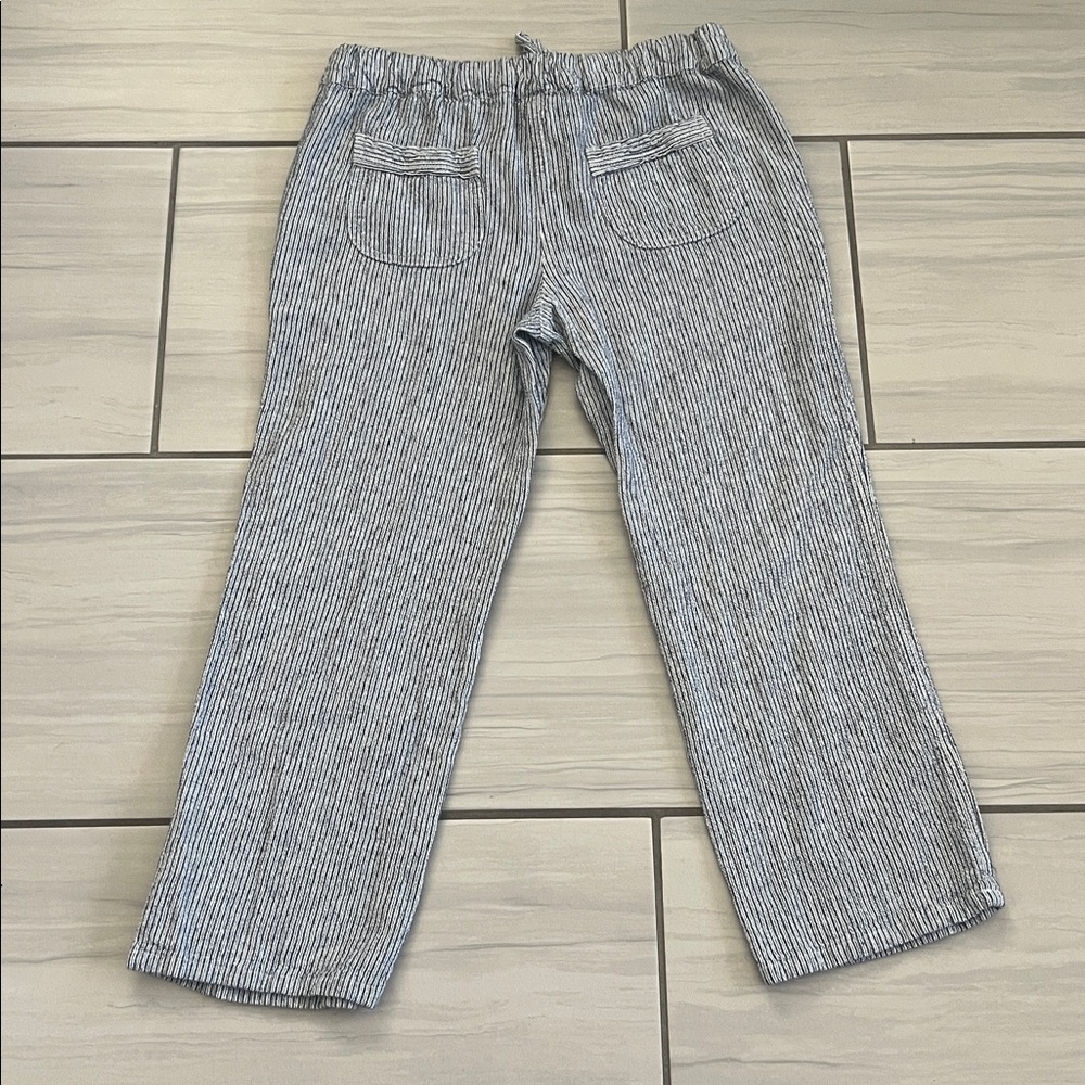 Per Se Linen Blend Striped Capri Pants with Pockets, Elastic & Drawstring Size M - Picture 2 of 8